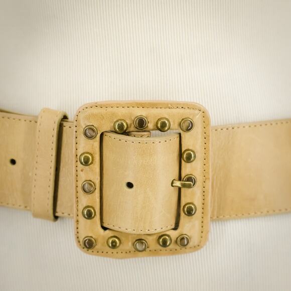 Another Line Size Medium M Tan Beige Wide Studded Buckle Genuine Leather Belt main image 7
